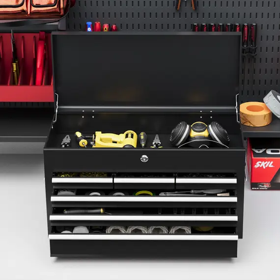 Buy Steel Six Drawer Tool Storage Carry Chest, with Lock and Keys - Black, 8 image