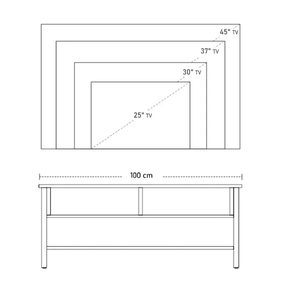 Buy TV Stand Cabinet, Industrial TV Unit for TVs up to 45", 100cm TV Cabinet with 2 Open Compartments and Mesh Bottom Shelf for Living Room, Rustic Brown, 6 image