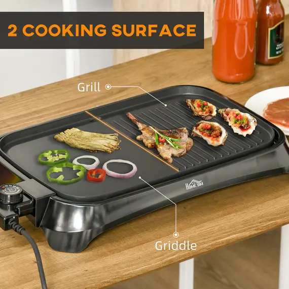 Buy Teppanyaki Grill, 1600W Non Stick Table Top Grill, Barbecue Hot Plate with Adjustable Temperature and Drip Tray, 4 image