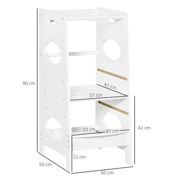 Buy Toddler Step Stool Kids Adjustable Standing Tower with Safety Rail for Kitchen Counter White, 3 image