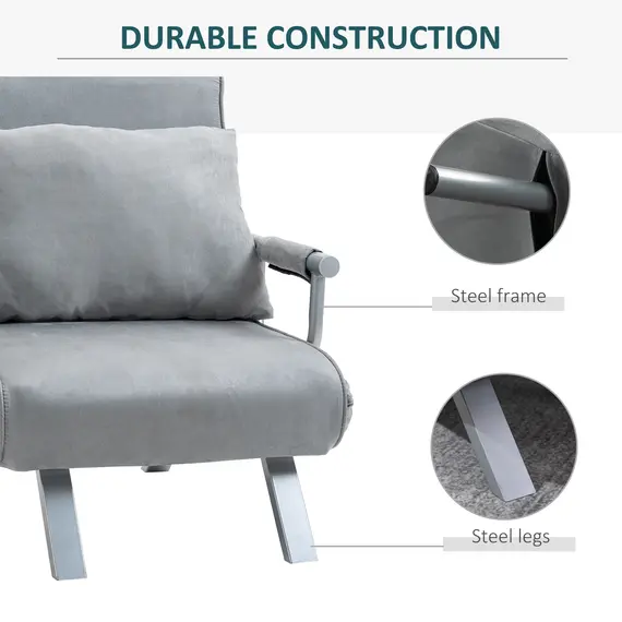 Buy Suedette Adjustable Back Futon Sofa Chair - Grey, 7 image