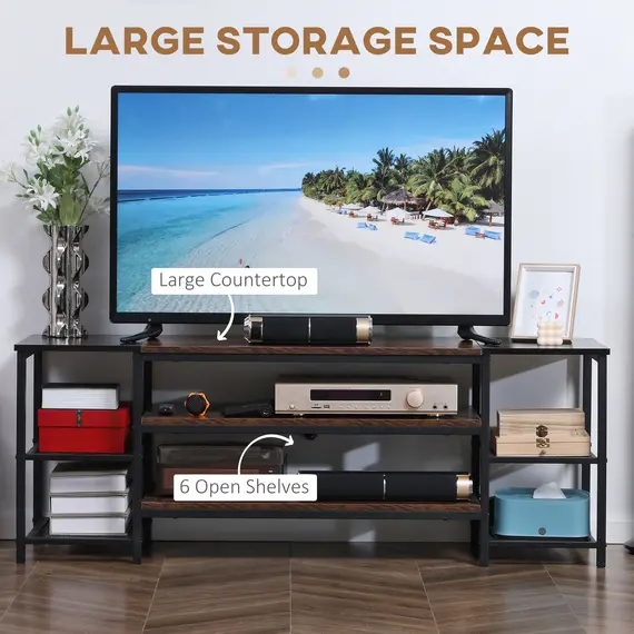 Buy TV Unit Cabinet for TVs up to 60 Inches, Industrial TV Stand with Storage Shelves for Living Room, Brown and Black, 5 image