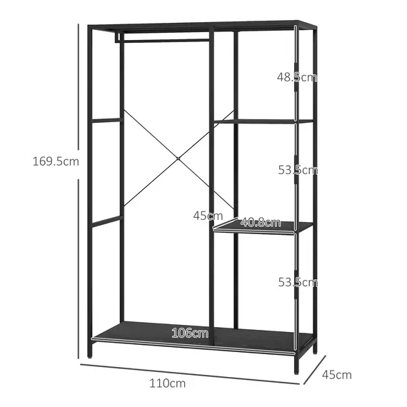 Buy Steel Frame Clothes Storage Rack, with Shelves - Black, 3 image