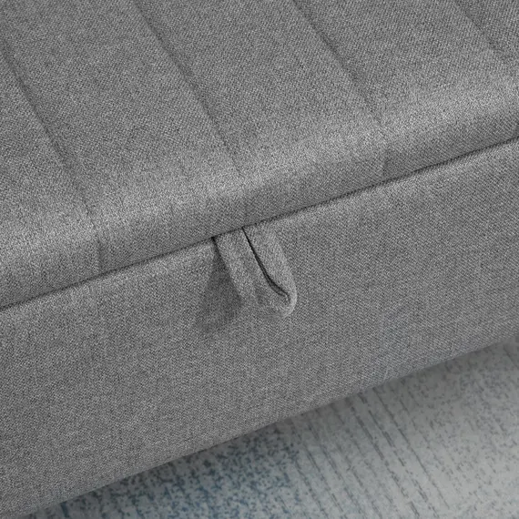 Buy Storage Ottoman with Flip Top, Rectangular Upholstered Bench, Linen Fabric Footstool with Steel Legs for Living Room, Bedroom, Grey, 8 image