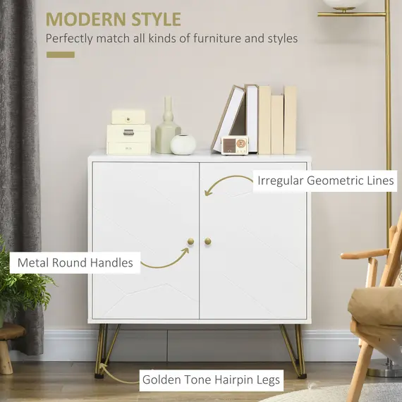 Buy Storage Cabinet Slim Sideboard with Golden Hairpin Legs Adjustable Shelves for Living Room Dining Room Hallway White, 4 image