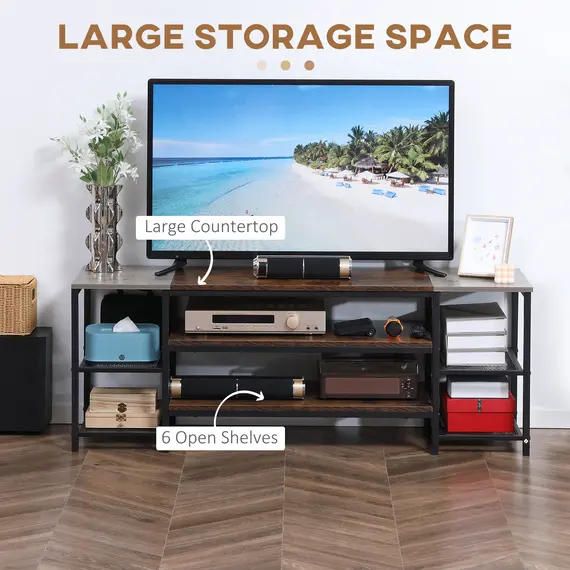 Buy TV Unit Cabinet for TVs up to 60 Inches, Industrial TV Stand with Storage Shelves for Living Room, Brown and Grey, 5 image