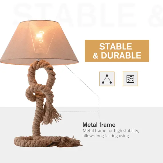 Buy Table Lamp Bedside Light Indispensable Nautical Twisted Rope Glow E27 Bedroom Living Room Beige, 5 image