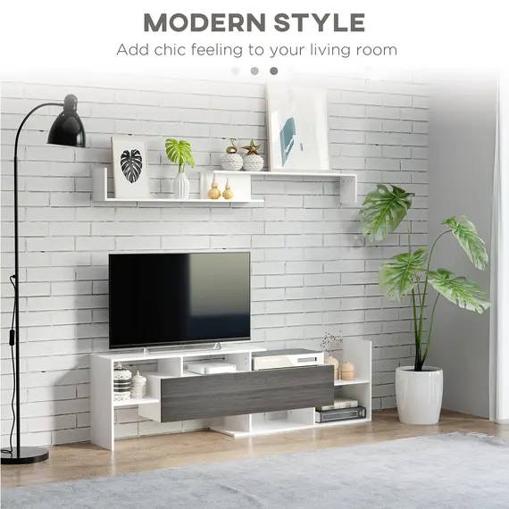 Buy TV Cabinet with Wall Shelf for Wall-Mounted 65" TVs or Standing 40" TVs - White and Grey, 4 image