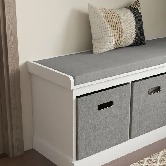 Buy Three-Drawer Shoe Storage Bench, with Padded Top Seat - White, 8 image