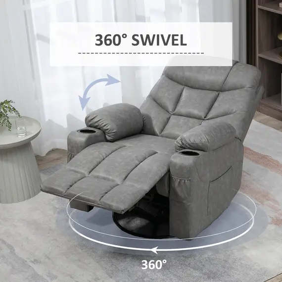 Buy Thick Padded Faux Leather Recliner Armchair - Light Grey, 5 image