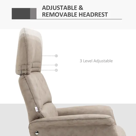 Buy Swivel Recliner Chair and Footstool, Upholstered Reclining Armchair with Ottoman, Adjustable and Removable Headrest, Khaki, 5 image