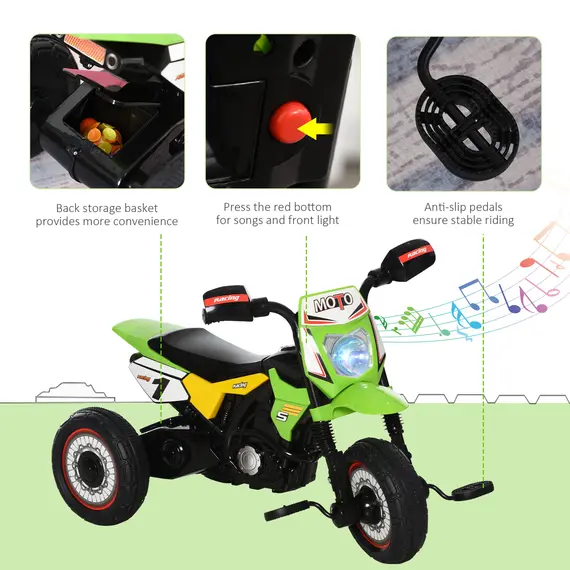 Buy Toddler Pedal Motorcycle Kids Ride On Tricycle Early Learning w/ Music Lights Handlebar Stickers Exercise Boys Girls Gift for Kids 18 - 36 Months Green, 5 image