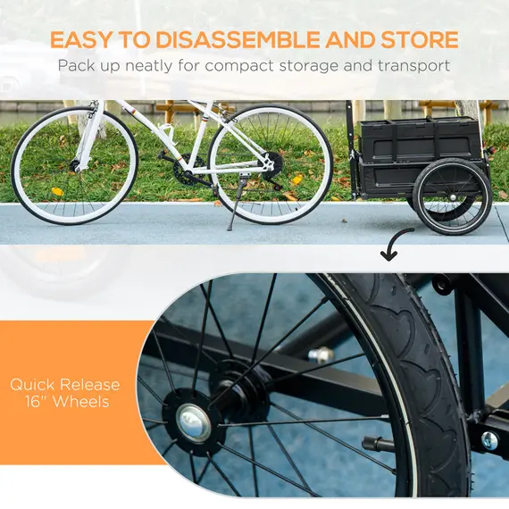 Buy Steel Trailer for Bike, Bicycle Cargo Trailer with 65L Foldable Storage Box and Safe Reflectors, Max Load 40KG, Black, 7 image