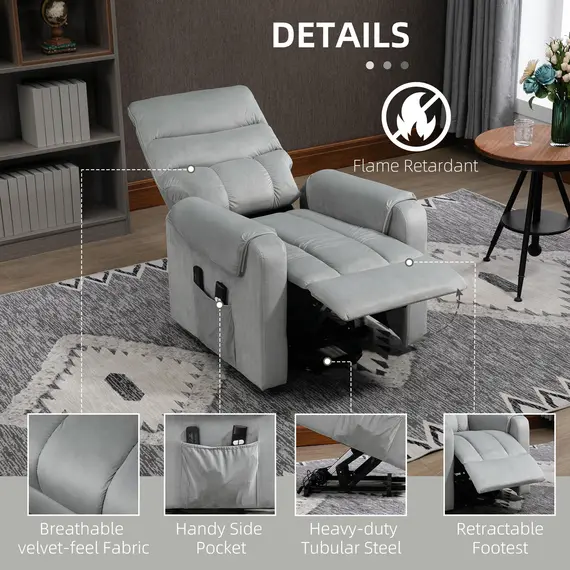 Buy Vibration Massage Rise and Recliner Chair, Electric Power Lift Recliner with Remote Control and Side Pockets, Grey, 7 image