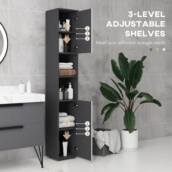 Buy Line Embossed Tall Bathroom Storage Cabinet - Grey, 5 image