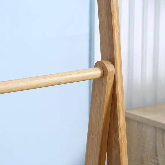 Buy Freestanding Natural Bamboo Towel Rack with 3 Towel Rails and 3 Storage Shelves, Space-Saving Foldable Towel Holder for Bathroom, 9 image
