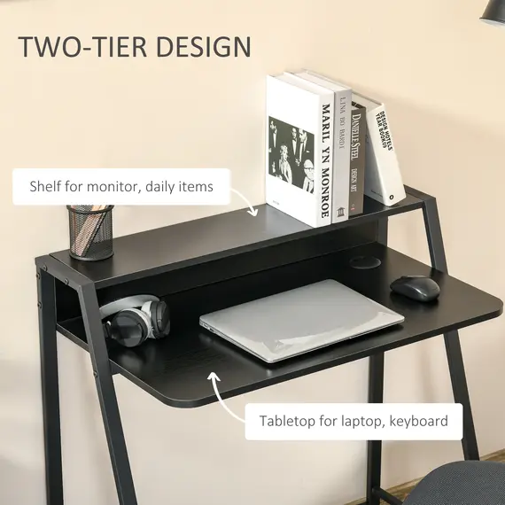 Buy Writing Desk Computer Table Home Office PC Laptop Workstation Storage Shelf 84L x 45W cm Black, 4 image