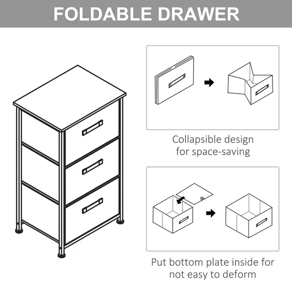 Buy Vertical 3-Tier Linen Drawer Cabinet Organizer Storage Dresser Tower with Metal Frame Adjustable Feet for Living Room, Bathroom, Kitchen, White, Oak and Light Grey, 7 image
