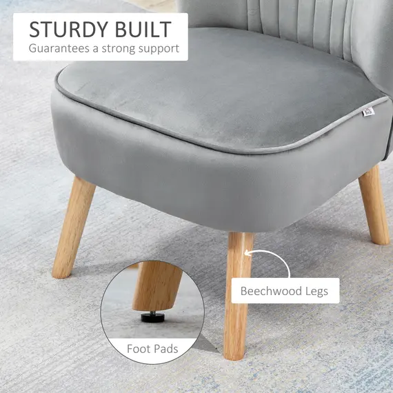 Buy Velvet Accent Chair Occasional Tub Seat Padding Curved Back with Ottoman Wood Frame Legs Home Furniture Light Grey, 4 image