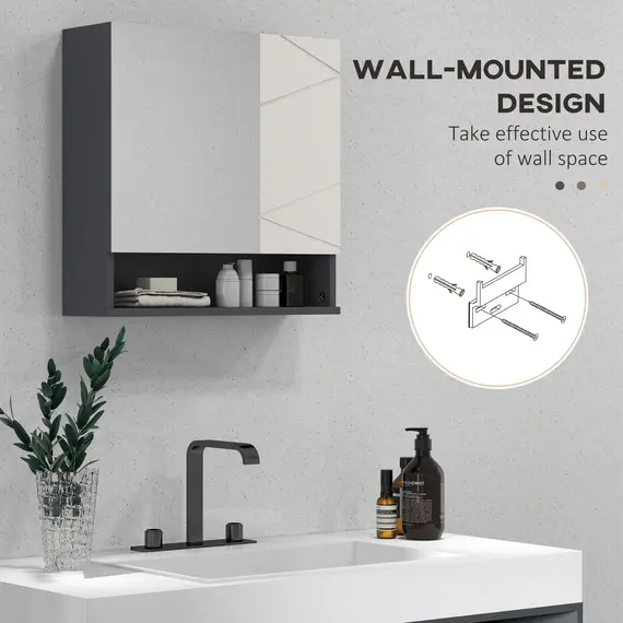 Buy Bathroom Mirror Cabinet, Wall Mounted Bathroom Storage Cupboard with Adjustable Shelves, 55W x 17D x 55Hcm, Light Grey, 8 image