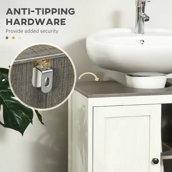 Buy Modern Bathroom Sink Cabinet, Floor Standing Under Sink Cabinet, Freestanding Storage Cupboard with Adjustable Shelf, Double Doors, Antique White, 6 image