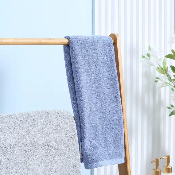 Buy Freestanding Natural Bamboo Towel Rack with 3 Towel Rails and 3 Storage Shelves, Space-Saving Foldable Towel Holder for Bathroom, 7 image