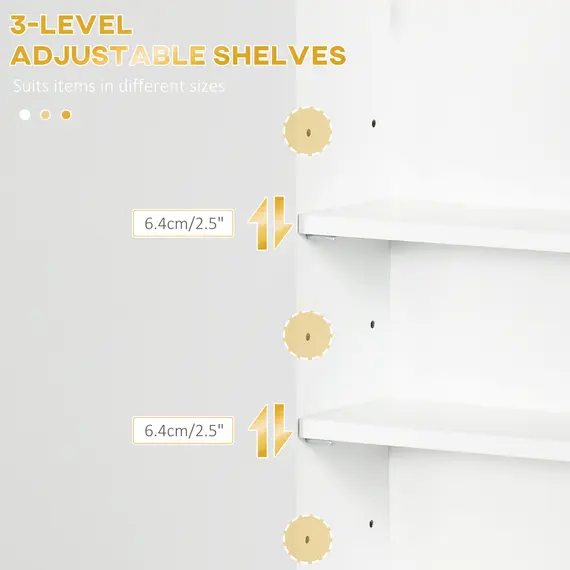 Buy Bathroom Wall Cabinet, Over Toilet Storage Cupboard with Adjustable Shelves for Hallway, Living Room, White, 5 image