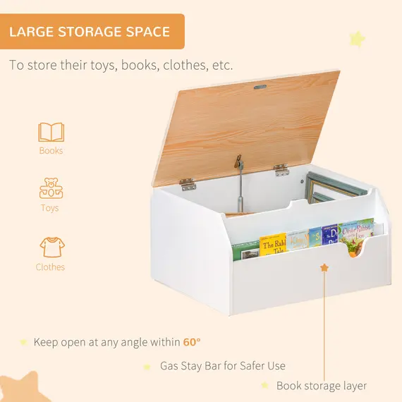 Buy Wooden Kids Toy Box Children Storage Chest Organiser Book Slot Safety Hinge Playroom Furniture White, 5 image