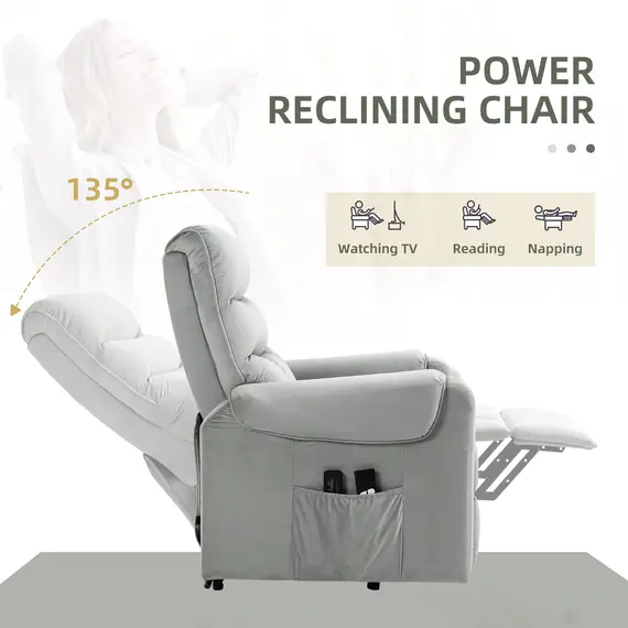 Buy Vibration Massage Rise and Recliner Chair, Electric Power Lift Recliner with Remote Control and Side Pockets, Grey, 5 image