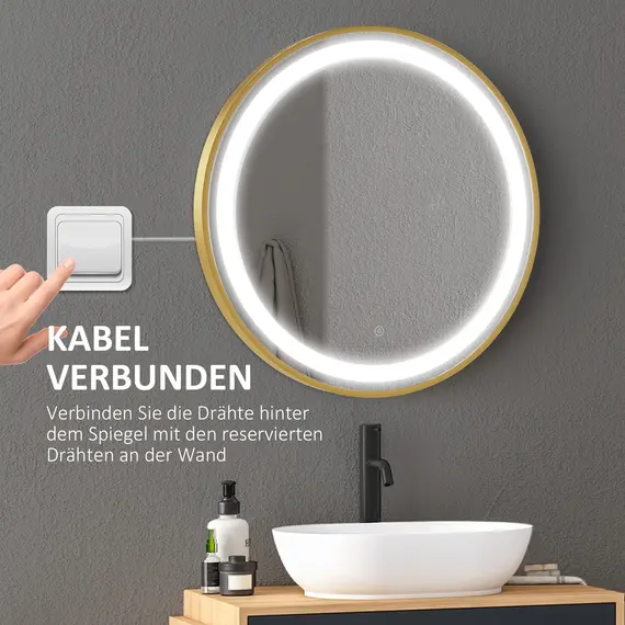Buy Round LED Bathroom Mirror, Dimmable Lighted Wall Mount Mirror with 3 Colours, Time Display, Memory Function, Hardwired, 7 image