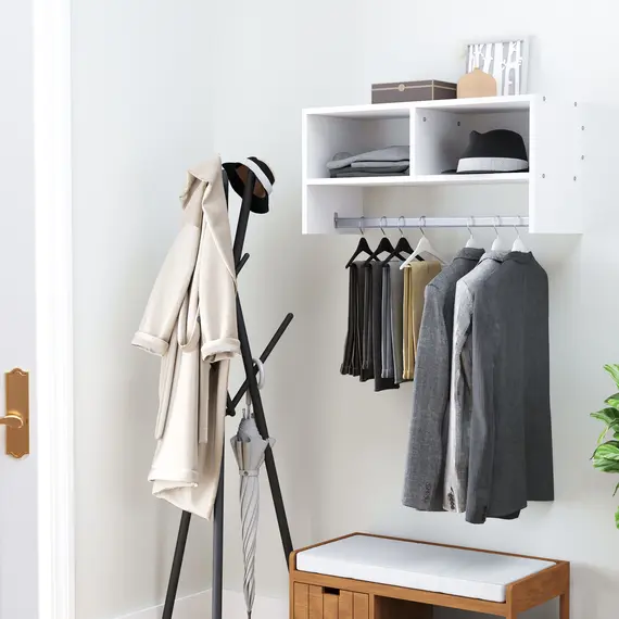Buy Wall Mounted Coat Hanger Hooks Rack Stand Hallway Coat Rack Rail & Storage Shelf Hanging Coat Organizer (White), 2 image