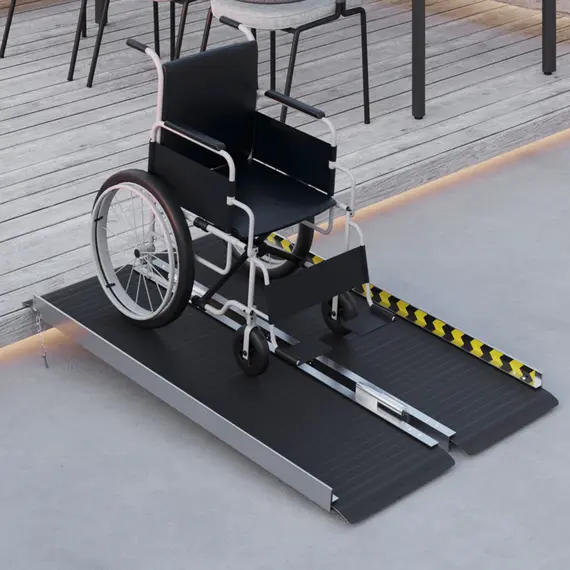 Buy Wheelchair Ramp, 122L x 73Wcm, 272KG Capacity, Folding Aluminium Threshold Ramp with Non-Skid Surface, Transition Plates Above and Below for Home, Steps, Stairs, Curbs, Doorways, 2 image