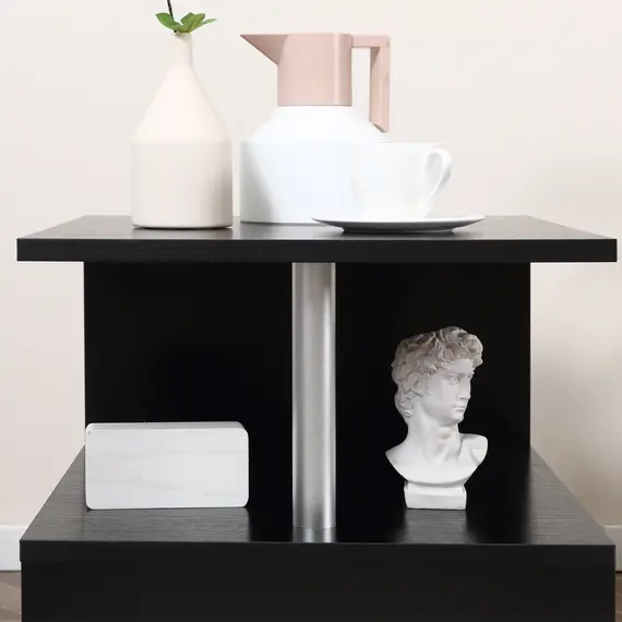 Buy Wooden S Shape Cube Coffee Table 2 Tier Storage Shelves Organizer Office Bookcase Living Room End Desk Stand Display (Black), 8 image