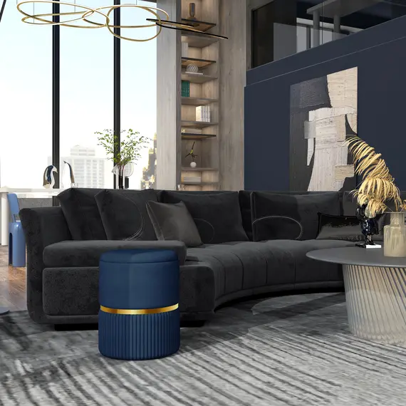 Buy Velvet-Feel Storage Ottoman - Blue, 2 image