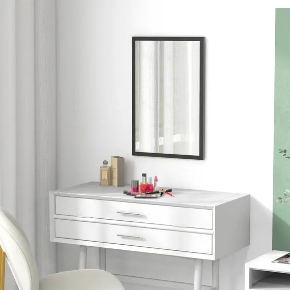 Buy Wall Bathroom Mirror, 60 x 40 cm Wall-Mounted Mirror for Living Room, Bedroom, Hallway, Black, 8 image