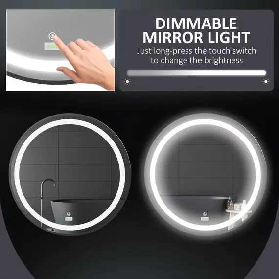 Buy Round LED Bathroom Mirror, Dimmable Lighted Wall-Mounted Mirror with 3 Temperature Colours, Memory Function, Hardwired, 5 image