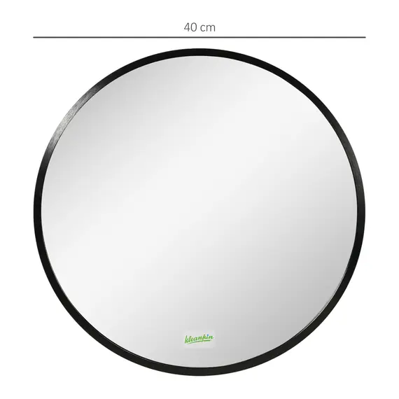 Buy Round Bathroom Mirror, Modern Wall-mounted Makeup Mirror with Aluminium Frame for Washroom Living Room, Black, 40x40 cm, 3 image