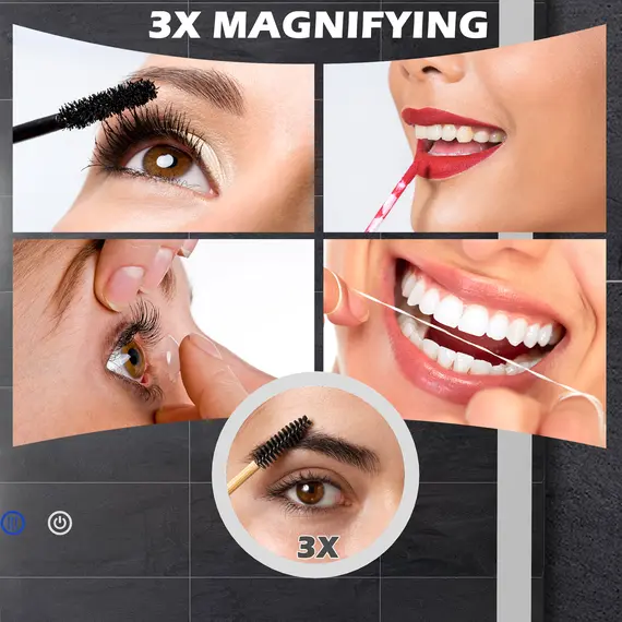 Buy LED Bathroom Mirror with Lights, 3X Magnifying Mirror, Dimming Lighted Bathroom Mirror, Vanity Mirror with 3 Colour Front and Backlit, Smart Touch, Anti-Fog, Horizontal and Vertical, 80x60cm, 4 image