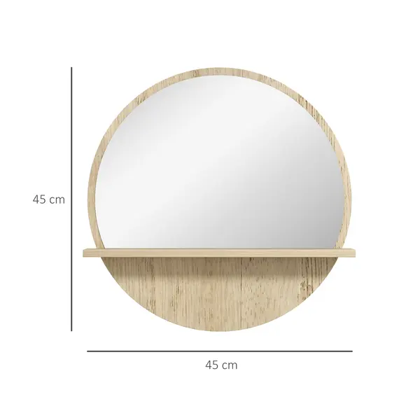 Buy 45cm Round Home Mirror, with Shelf - Natural Wood Effect, 3 image