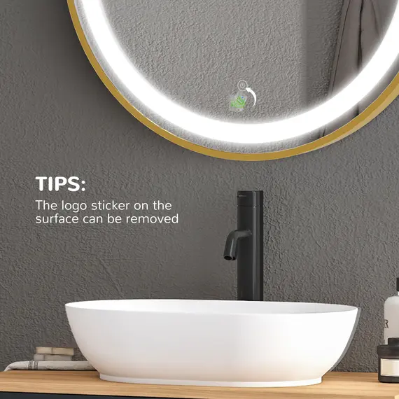 Buy Round LED Bathroom Mirror, Dimmable Lighted Wall Mount Mirror with 3 Colours, Time Display, Memory Function, Hardwired, 8 image