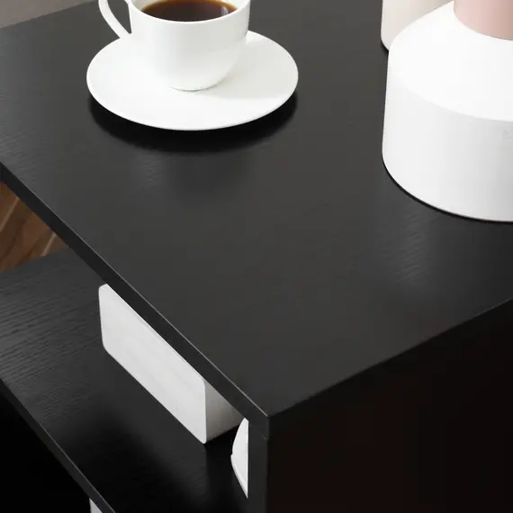 Buy Wooden S Shape Cube Coffee Table 2 Tier Storage Shelves Organizer Office Bookcase Living Room End Desk Stand Display (Black), 7 image