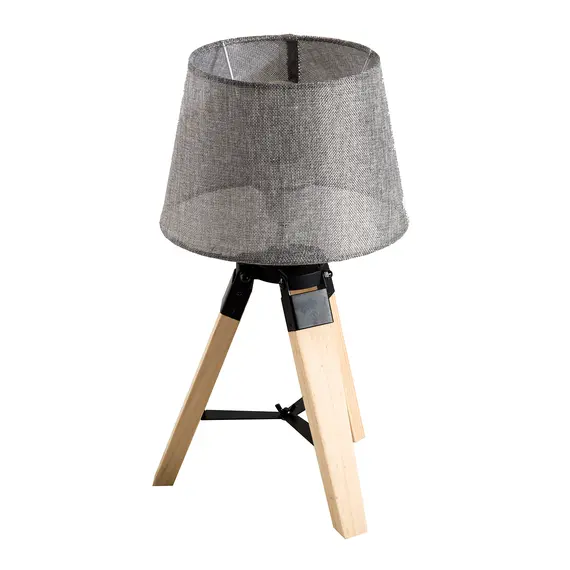 Buy Wooden Tripod Table Lamp for Side, Desk or End Table with E27 Bulb Baseï¼ˆGrey Shadeï¼‰, 6 image