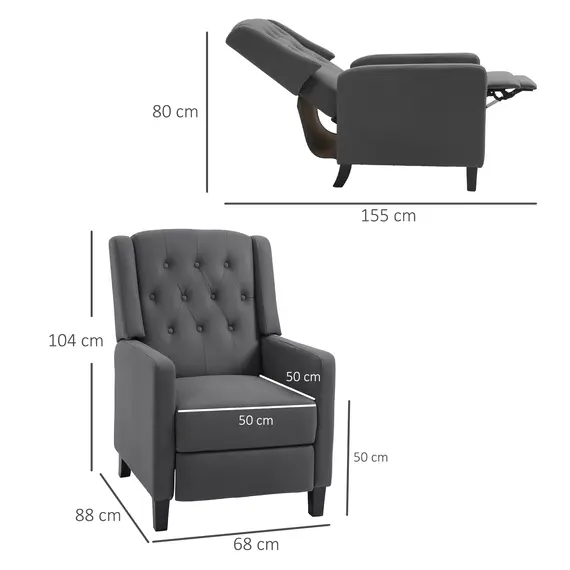 Buy Wingback Recliner Chair for Home Theater, Button Tufted Microfibre Cloth Reclining Armchair with Leg Rest, Deep Grey, 3 image
