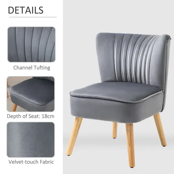 Buy Velvet Accent Chair Occasional Tub Seat Padding Curved Back with Wood Frame Legs Home Furniture Set of 2 Grey, 5 image