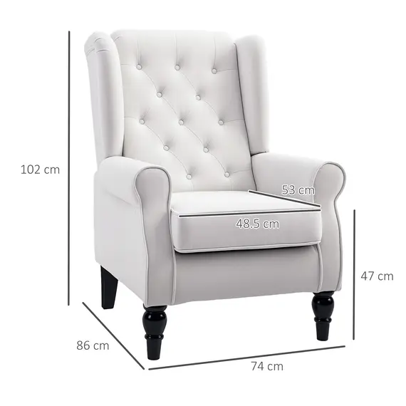 Buy Wingback Accent Chair, Retro Upholstered Button Tufted Occasional Chair for Living Room and Bedroom, Cream White, 3 image