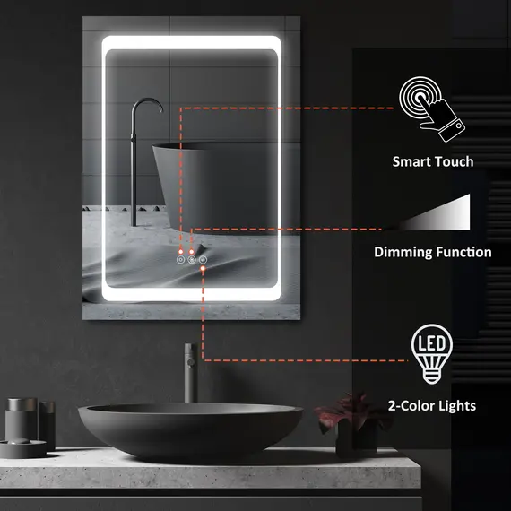 Buy LED Illuminated Bathroom Mirror Cabinet with LED Lights, Wall-mounted Storage Organizer with Shelves, Touch Switch For Makeup Cosmetic, 5 image
