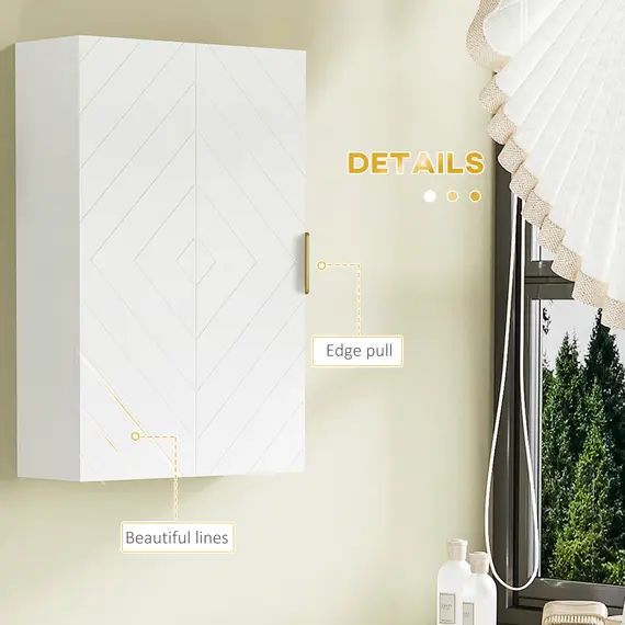 Buy Bathroom Wall Cabinet, Over Toilet Storage Cupboard with Adjustable Shelves for Hallway, Living Room, White, 6 image