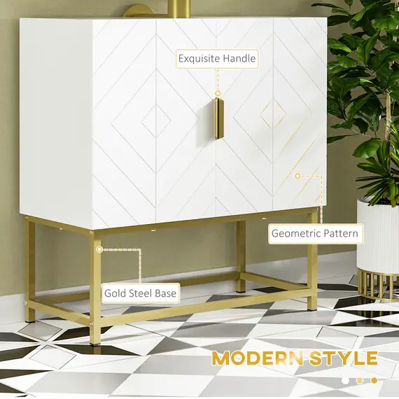 Buy Bathroom Mirror Cabinet Under Sink Storage Cabinet Basin Cupboard with 2 Doors and Gold Steel Legs, 5 image