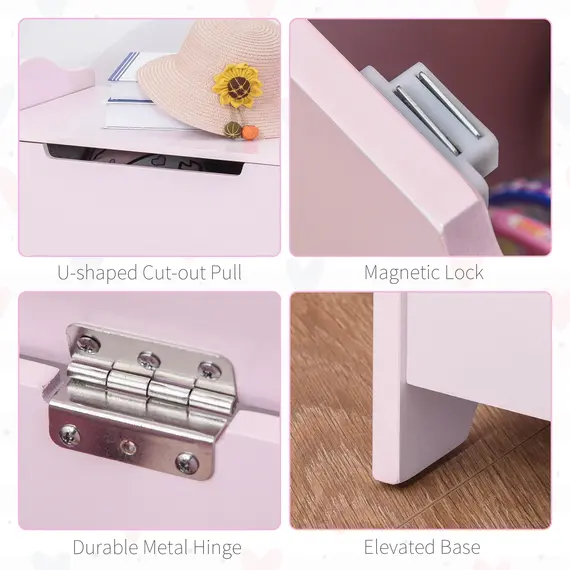 Buy Wooden Kids Toy Box Children Storage Organizer Chest Safety Hinge Playroom Furniture Pink, 5 image