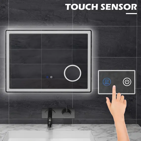 Buy LED Bathroom Mirror with Lights, 3X Magnifying Mirror, Dimming Lighted Bathroom Mirror, Vanity Mirror with 3 Colour Front and Backlit, Smart Touch, Anti-Fog, Horizontal and Vertical, 80x60cm, 5 image